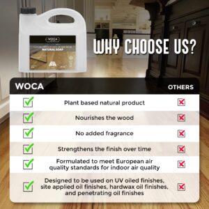 WOCA Natural Soap, Natural 1L - Concentrated Wood Cleaner for oil finished hardwood floors, tables, millwork, cutting boards, countertops and butcher block