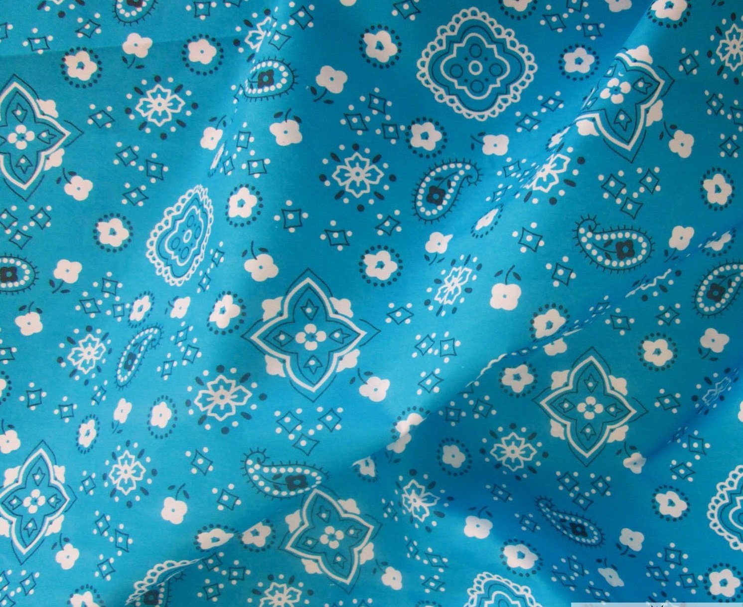 Bandana Turquoise Poly Cotton 58 Wide Fabric by The Yard (F.E.