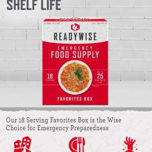 READYWISE - Favorite’s Box, 18 Servings, MRE, Emergency Food Supply, Premade, Freeze Dried Food, Survival Meal, Hiking, Adventure & Camping Essentials, Just Add Water, 25-Year Shelf Life