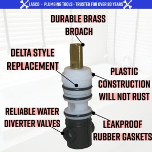 Lasco S-735-4T Import Diverter Stem ,0489,Delex Pattern Broach, For 3 Handle Tub And Shower Valve, Fits Many Import Valves,White/ Black