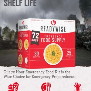 READYWISE - 72 Hours, 30 Servings, Emergency Food Supply, MRE, Pre-made, Freeze-Dried, Survival Food, Meal Essentials for, Camping, Hiking, and, Emergencies, Individually Packaged, 25-Year Shelf Life