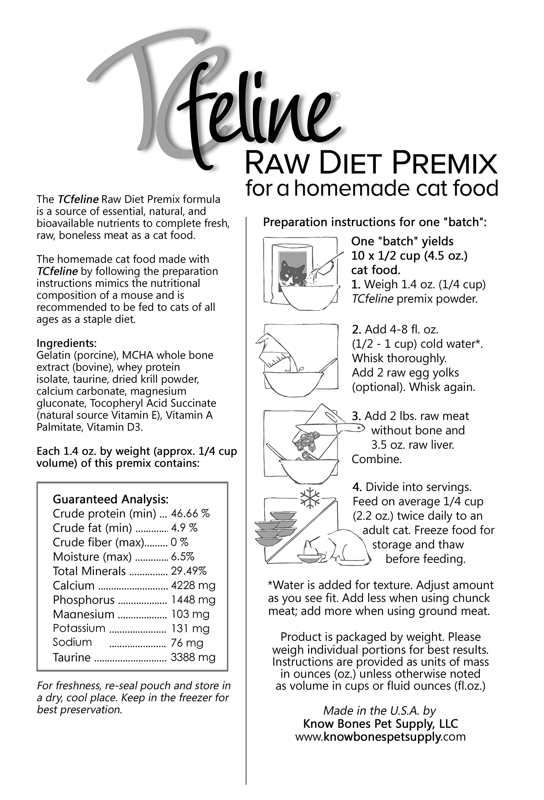 TCfeline RAW Cat Food Premix/Supplement to Make a Homemade, All Natural, Grain Free, Holistic Diet – Original Version with No Liver Egg Free Formula (Regular 14 oz)