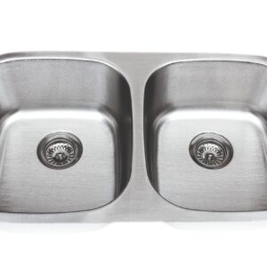 Wells Sinkware CMU3318-88-1 Stainless Steel Kitchen Sink Package, 33" 50/50 8" Deep, Brushed Matte Finish