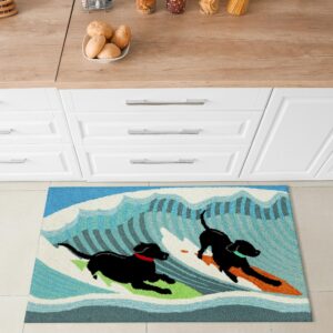 Liora Manne Frontporch Indoor Outdoor Rug - Novelty Design, Hand Hooked, Weather Resistant, UV Stabilized, Foyers, Porches, Patios & Decks, Surfing Dogs, 2' x 3'