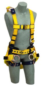 3m dbi-sala delta 1106103 full body harness, 18" back d-ring ext, belt w/ pad, back d-ring, seat sling w/ positioning d-rings, tongue buckle legs,x-large, yellow/navy