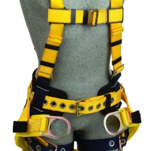 3M DBI-SALA Delta 1106103 Full Body Harness, 18" Back D-Ring Ext, Belt W/ Pad, Back D-Ring, Seat Sling W/ Positioning D-Rings, Tongue Buckle Legs,X-Large, Yellow/Navy