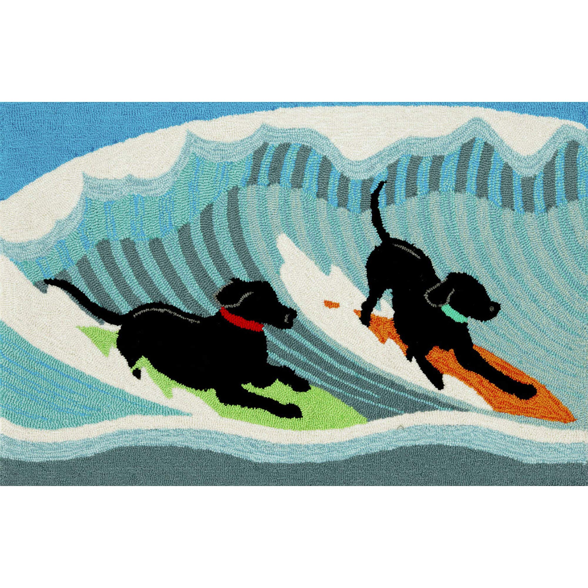 Liora Manne Frontporch Indoor Outdoor Rug - Novelty Design, Hand Hooked, Weather Resistant, UV Stabilized, Foyers, Porches, Patios & Decks, Surfing Dogs, 2' x 3'