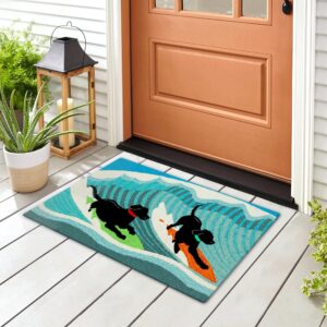 liora manne frontporch indoor outdoor rug - novelty design, hand hooked, weather resistant, uv stabilized, foyers, porches, patios & decks, surfing dogs, 2' x 3'