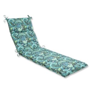 pillow perfect paisley indoor/outdoor split back chaise lounge cushion with ties, plush fiber fill, weather, and fade resistant, 72.5" x 21", blue/green pretty,