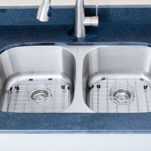 Wells Sinkware CMU3318-88-1 Stainless Steel Kitchen Sink Package, 33" 50/50 8" Deep, Brushed Matte Finish