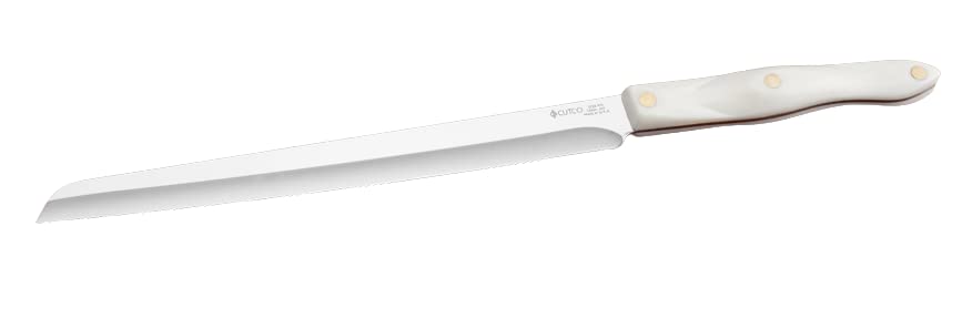 CUTCO Model 3724 White (Pearl) Santoku Slicer Knife with High Carbon Stainless 10.10" Double-D serrated edge blade and 5.5" handle in factory-sealed plastic bag.