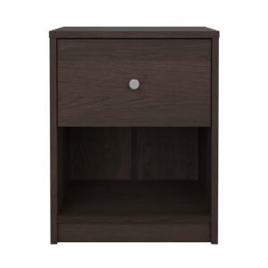 Tvilum, 1 Drawer 1 Shelf Nightstand, Bedroom Furniture, Silver Drawer Knobs, Dark Brown