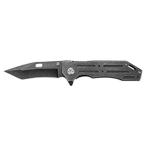 Kershaw Lifter (1302BW); Tactical Tanto Pocket Knife with 3.5 Inch 4Cr14 Steel Blackwashed Blade with Stainless Steel Blackwash Handle, SpeedSafe Assisted Opening and Deep-Carry Pocketclip; 3.2 OZ.