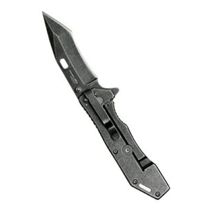 Kershaw Lifter (1302BW); Tactical Tanto Pocket Knife with 3.5 Inch 4Cr14 Steel Blackwashed Blade with Stainless Steel Blackwash Handle, SpeedSafe Assisted Opening and Deep-Carry Pocketclip; 3.2 OZ.