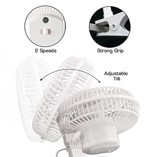 Hurricane Classic 6 Inch Clip Fan, 2 Speed Portable Mini Desk Personal Table Fan with Adjustable Tilt for Home Office, Stroller, and Travel, White