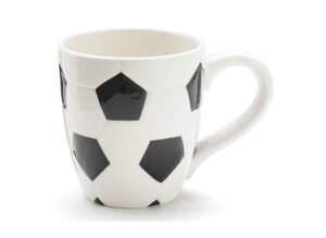 ceramic soccer ball design sports coffee tea mug with handle great gift idea for coaches, soccer fans, soccer players - black/white, 15 oz