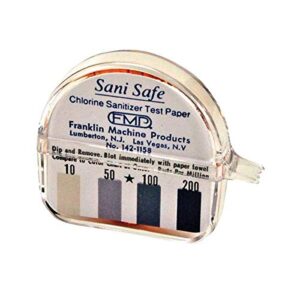 FMP 142-1158, Sani-Safe Chlorine Sanitizer Test Kit, Roll of 15 Feet Long, with Color Chart, Approx 2000 Tests, Chlorine Dip Paper Measures Concentrations of 0-200 PPM