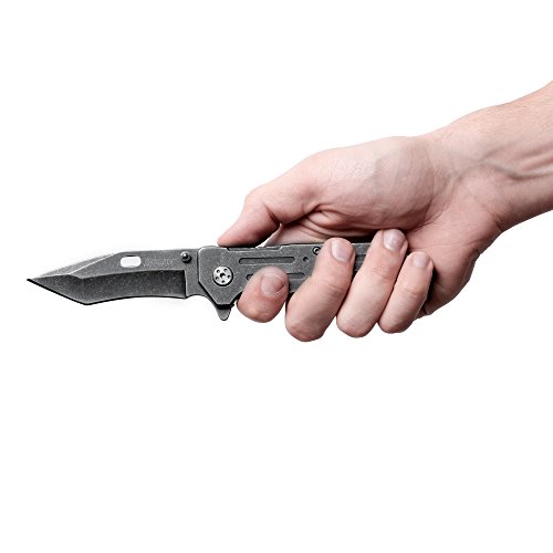 Kershaw Lifter (1302BW); Tactical Tanto Pocket Knife with 3.5 Inch 4Cr14 Steel Blackwashed Blade with Stainless Steel Blackwash Handle, SpeedSafe Assisted Opening and Deep-Carry Pocketclip; 3.2 OZ.