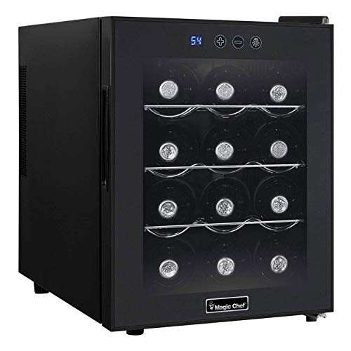 Magic Chef MCWC12B Black 12-Bottle Single-Zone Wine Cooler, Rack