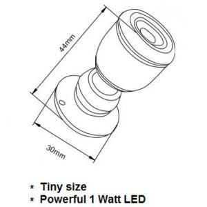 Micro Pivoting LED Spotlight - 1 Watt High Power LED Lamp - Tiny Size, Cool White LED, 12 to 28VDC