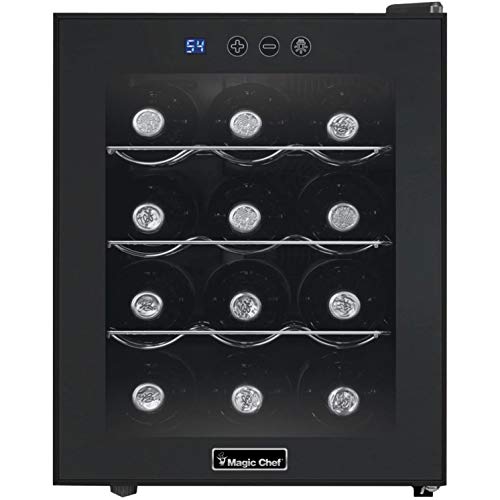 Magic Chef MCWC12B Black 12-Bottle Single-Zone Wine Cooler, Rack