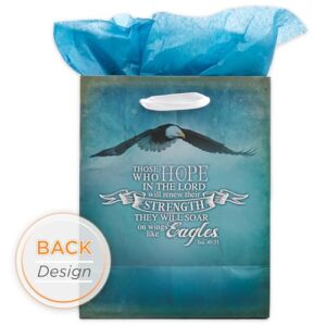 Christian Art Gifts Gift Bag with Tissue Paper: On Wings Like Eagles - Isaiah 40:31 Inspirational Bible Verse, Blue, Small