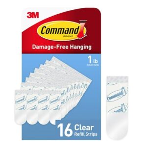 command small refill adhesive strips, damage free hanging wall adhesive strips for small indoor wall hooks, no tools removable adhesive strips for living spaces, 16 clear command strips