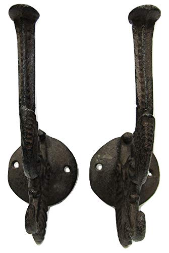 Coat Hat Hooks Cast Iron 6.5" x 4" Triple Hook Lot Set of 2 Antique Vintage Style