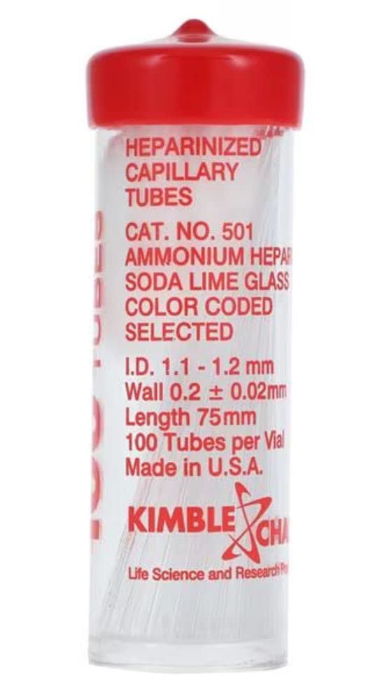 2002078 Capillary Tube Heparinized Red Tip 100/Bt sold as Bottle Pt# 40B501 by Kimble Chase Life Science