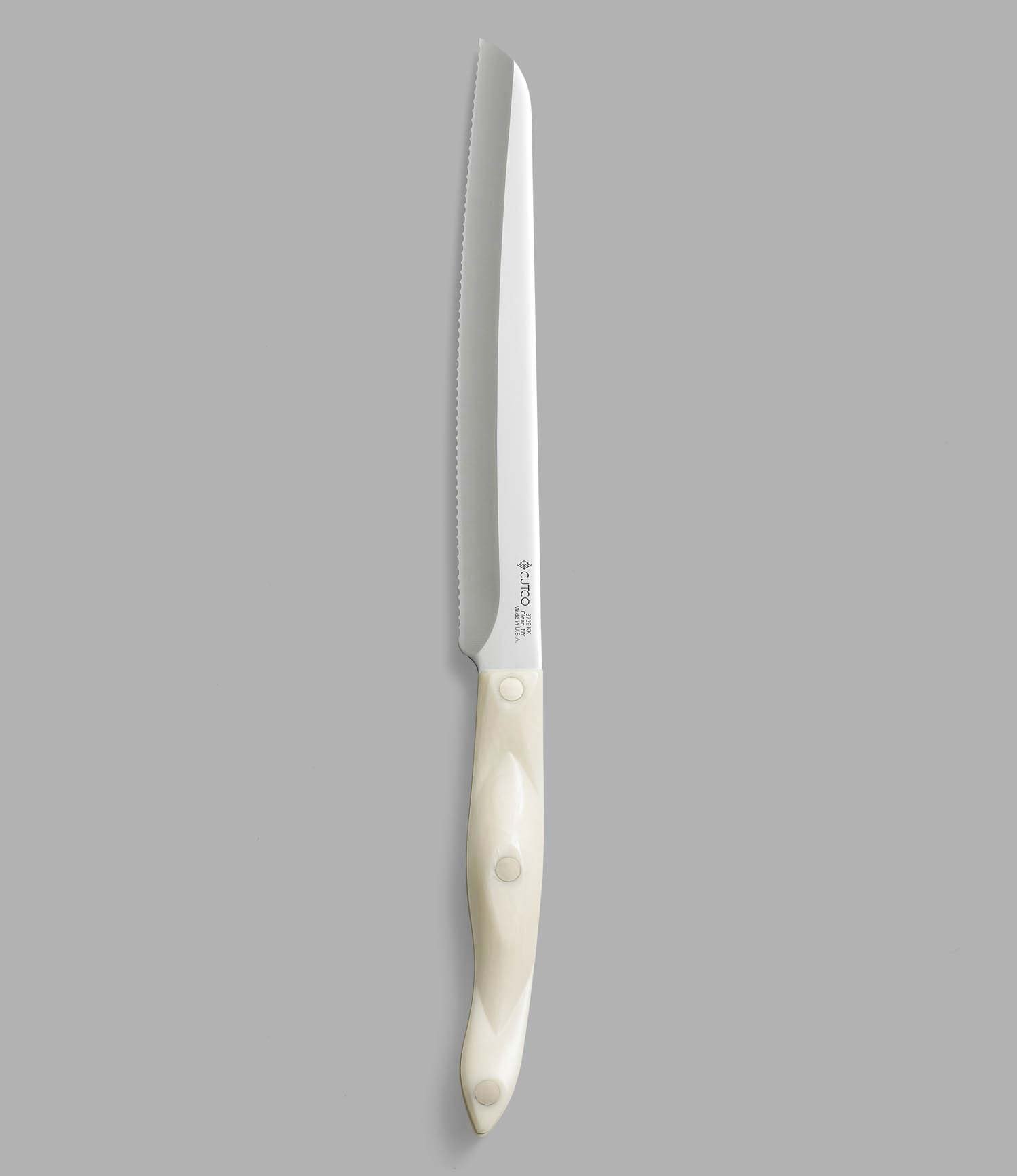 CUTCO Model 3729 White (Pearl) Santoku-Style Carver with 8.2" Double-D serrated edge blade and 5.5" handle