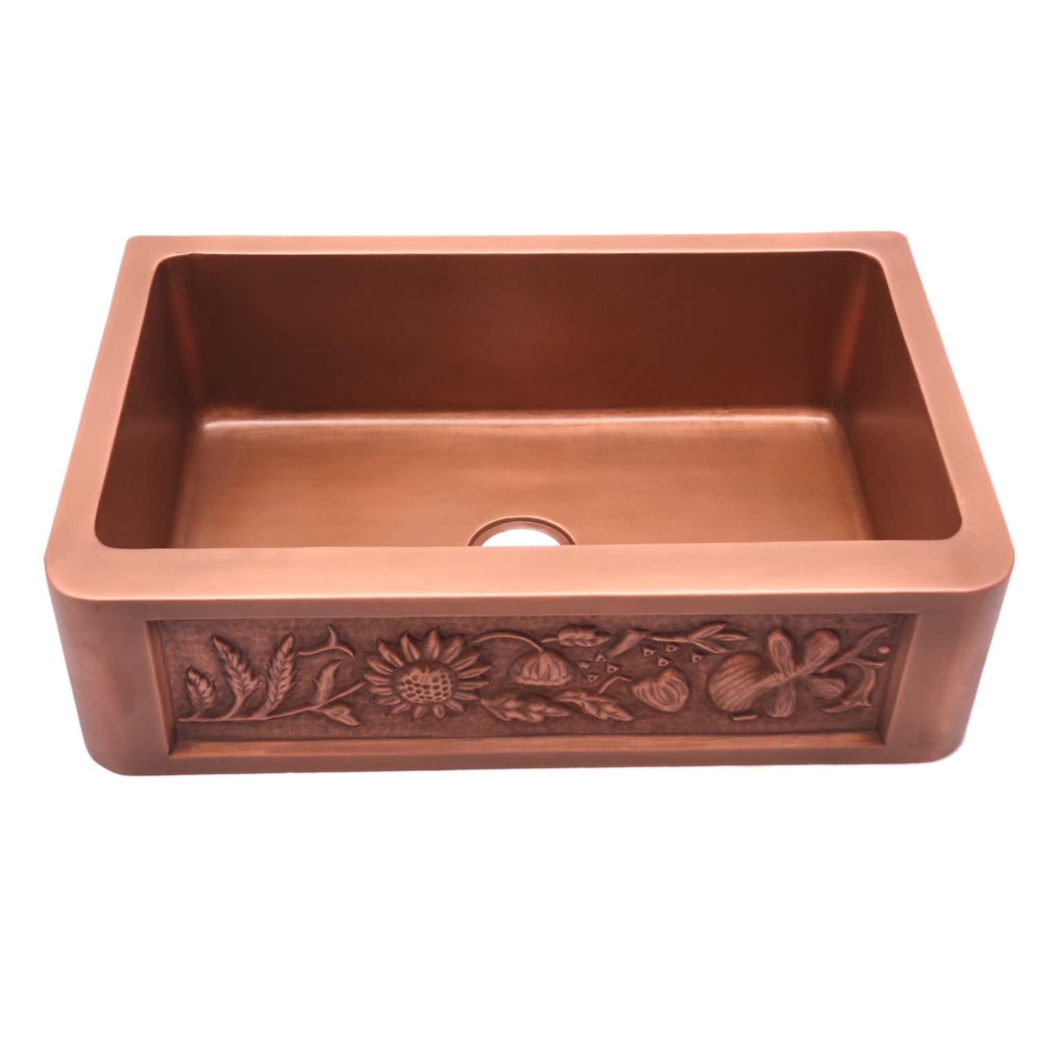 Sunflower Single Bowl Copper Apron-Front Sink – 30″ 29-3/4" W x 21-1/2" D x 10" H