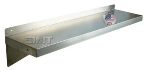 dmt stainless wall shelf. 36" x 12" deep. made in usa. 16 gauge 304/l stainless steel.