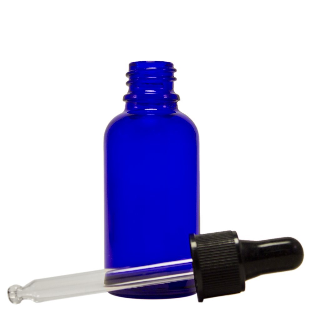 PREMIUM VIALS CREATIVE PACKAGING SOLUTIONS 1 Oz (30 ml) Blue Boston Round Glass Bottle w/Dropper - Pack of 12