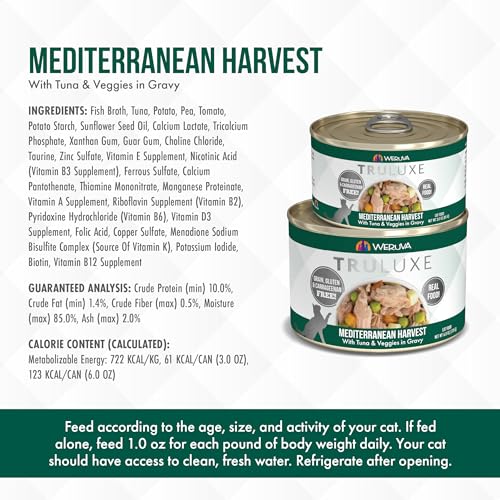 Weruva TruLuxe Cat Food, Mediterranean Harvest with Tuna Whole Meat & Veggies in Gravy, 3oz (Pack of 24)