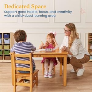 ECR4Kids 24in x 36in Rectangular Hardwood Table with 20in Legs and Two 10in Chairs, Kids Furniture, Honey