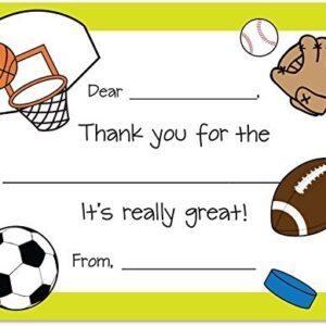 MyExpression.com 20 Sports Theme Kids Fill-in Birthday Thank You Cards - Green