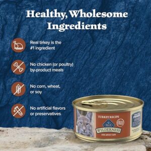 Blue Buffalo Wilderness Natural High-Protein Grain-Free Wet Food for Adult Cats, Turkey Paté, 5.5-oz. Cans, 24 Count