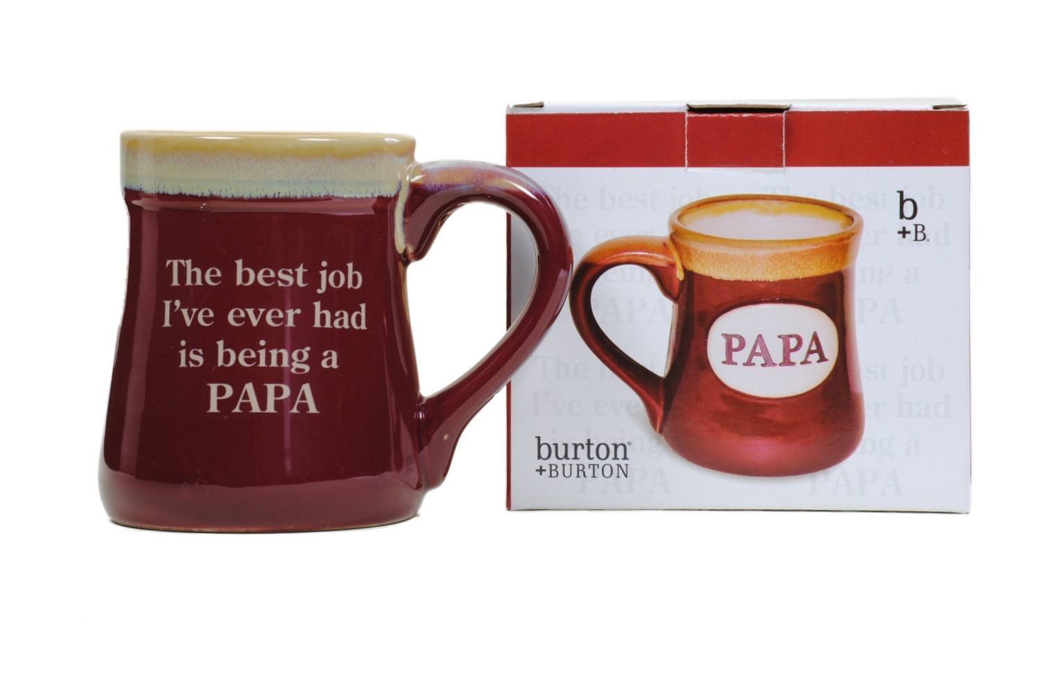 Papa Best Job Ever Porcelain Burgundy Coffee Tea Mug Cup 18oz Gift Box