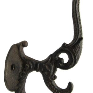 Coat Hat Hooks Cast Iron 6.5" x 4" Triple Hook Lot Set of 2 Antique Vintage Style