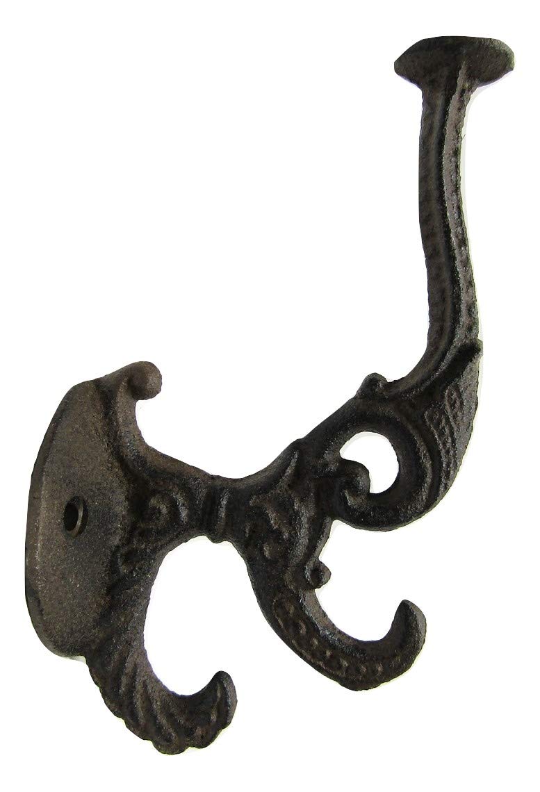 Coat Hat Hooks Cast Iron 6.5" x 4" Triple Hook Lot Set of 2 Antique Vintage Style