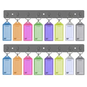 acrimet key tag rack w/ 8 keyring tags (self-adhesive key storage rack) (2 pack) (assorted color)