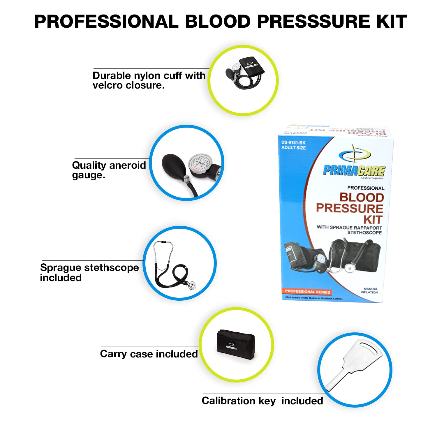 Primacare DS-9181-BK Professional Aneroid Sphygmomanometer and Sprague Rappaport Stethoscope, Manual Blood Pressure Kit with Cuff and Carrying Case, Black