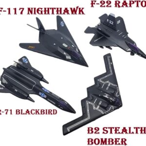 🛦 Die Cast Metal 4.5" Stealth Bomber Jets with Pullback Action. B2 Bomber, SR-71 Blackbird, F-117 Nighthawk, F/A-22 Raptor 4Set