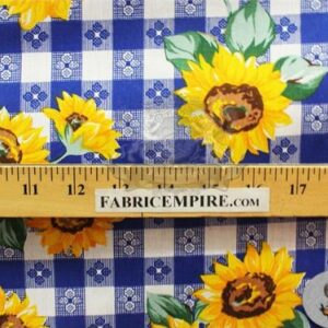 Polycotton Printed Fabric Sunflower Picnic Blue / 60" Wide/Sold by The Yard