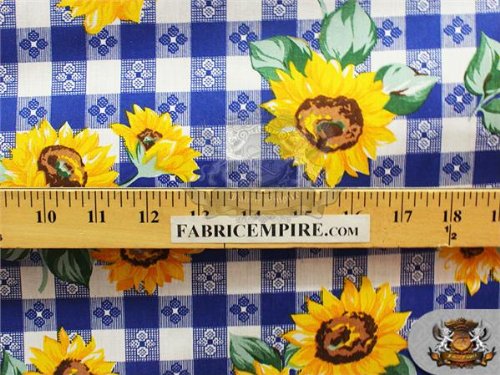 Polycotton Printed Fabric Sunflower Picnic Blue / 60" Wide/Sold by The Yard