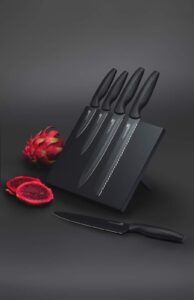 masterclass agudo 5-piece non-stick stainless steel knife set and magnetic knife block, black