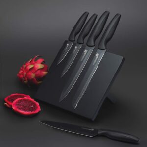 MasterClass Agudo 5-Piece Non-Stick Stainless Steel Knife Set and Magnetic Knife Block, Black