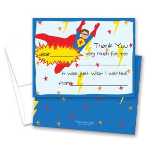 myexpression.com 20 super hero kids fill-in birthday thank you cards