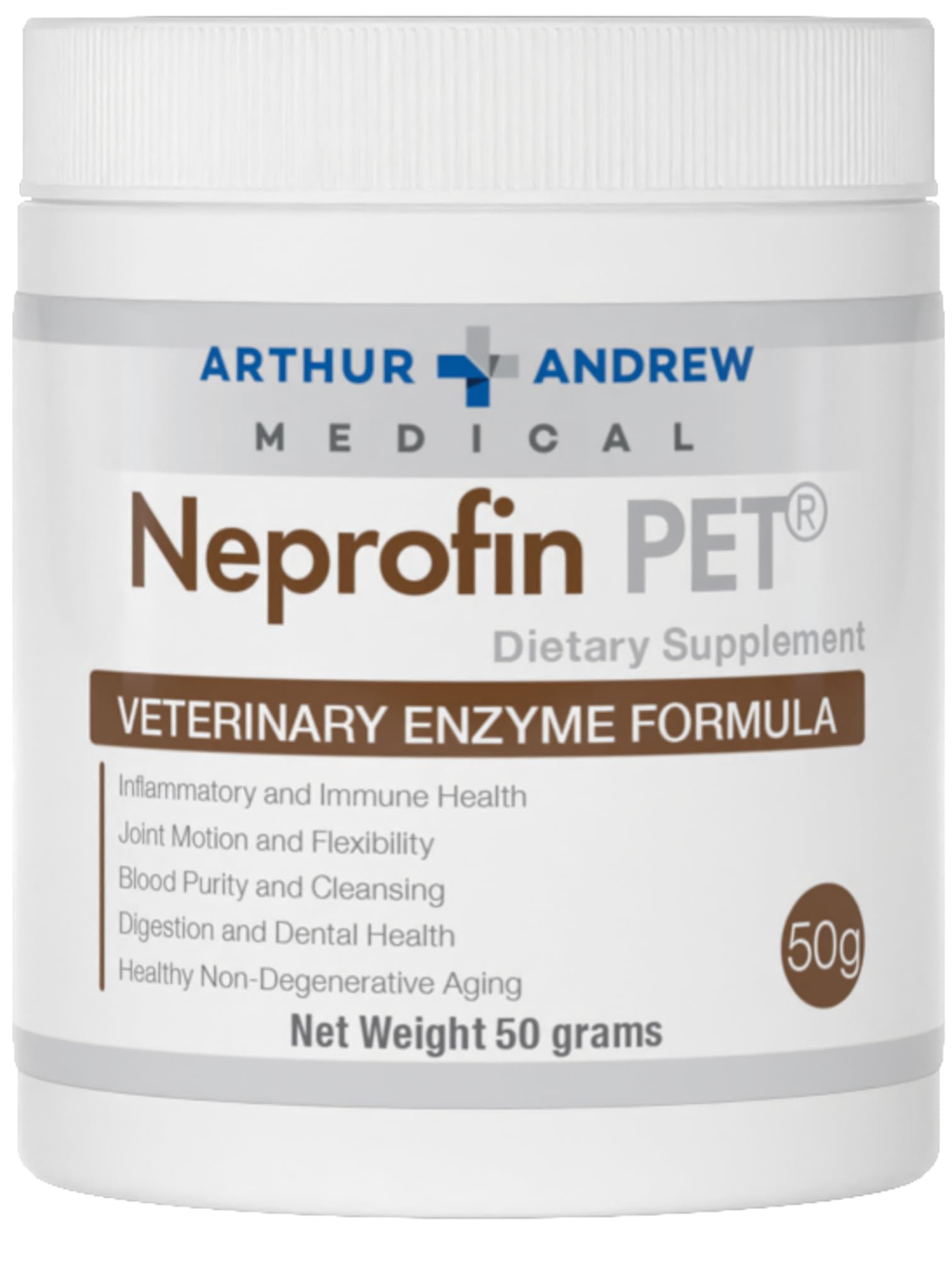 Arthur Andrew Medical, Neprofin PET, Veterinary Enzyme Formula, Household Pet Support for Pain-Free Living, Vegan, Non-GMO, 50g Tub