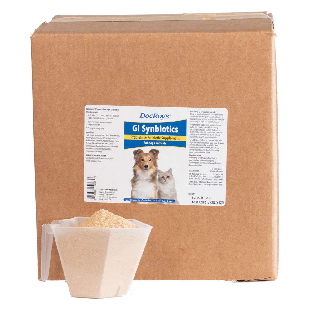 Doc Roy's GI Synbiotics- Probiotic & Prebiotic Supplement - for Dogs and Cats- 25lb Box Granules